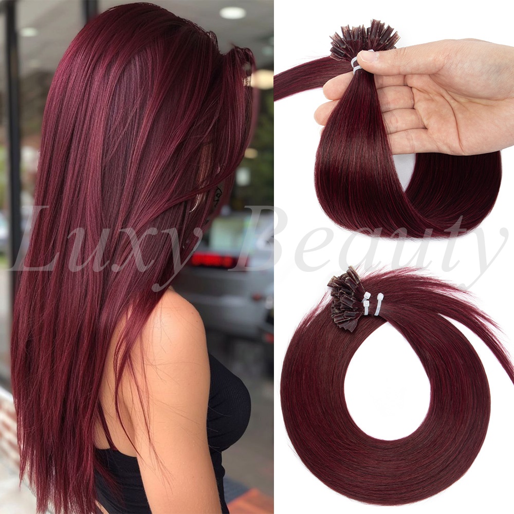 Pure Beauty Hair & Makeup - Natürliche Burgunderrote U-Tip Haarverlängerungen Echthaar Keratin