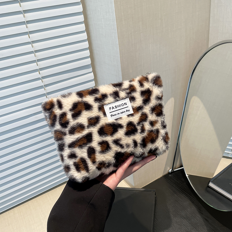 Beauty Makeup Women - Make-up-Tasche aus Plüsch mit Leopardenmuster, tragbare