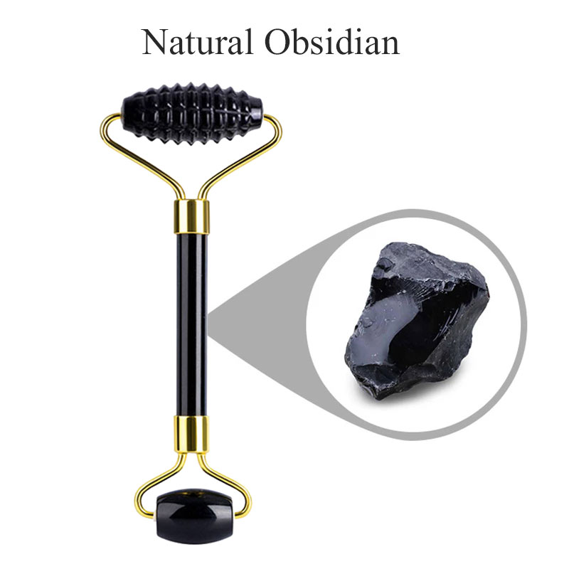Jade Roller Gua Sha - Natürlicher Obsidian Gesichtsmassage-Roller Gua Sha Schaber