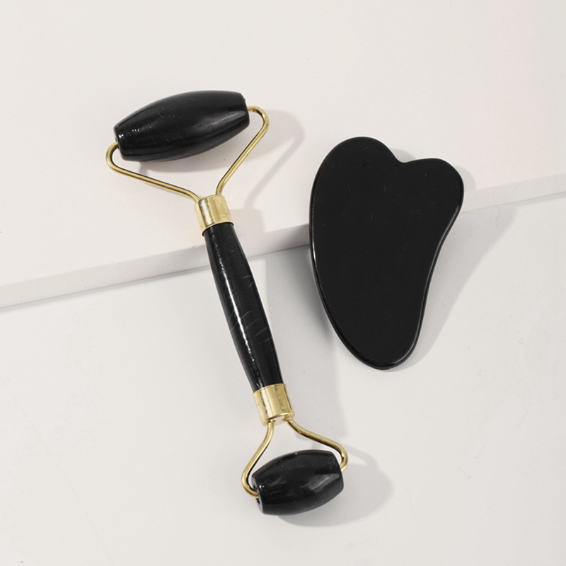 Jade Roller Gua Sha - Natürliches Jade-Gesichtsroller- und Gua-Sha-Schaber-Set – Massagegerät