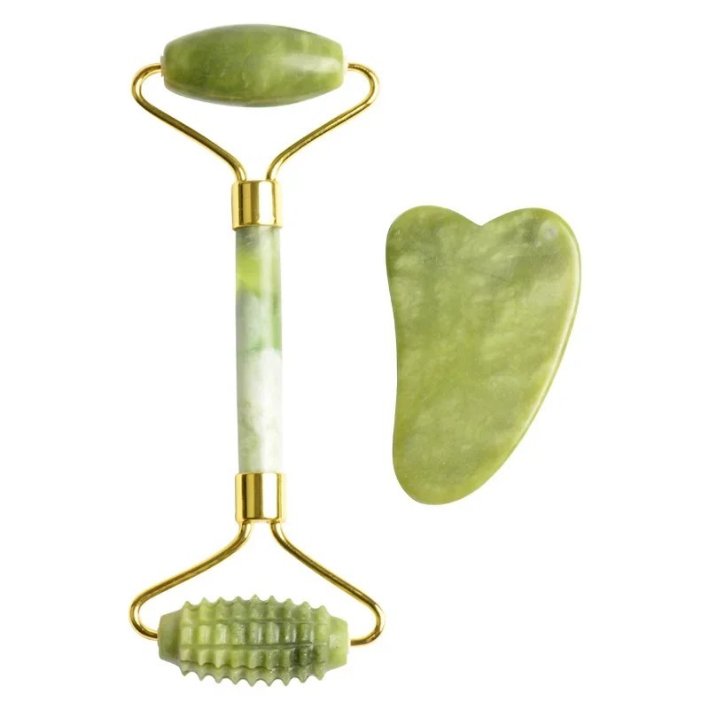 Jade Roller Gua Sha - Gesichts Jade Massage Roller Set Guasha