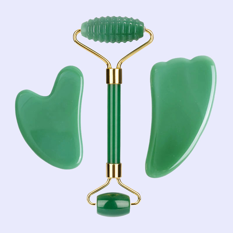 Jade Roller Gua Sha - Aventurin-Jade-Roller-Massagegerät für das Gesicht, Gouache-Schaber, natürlicher