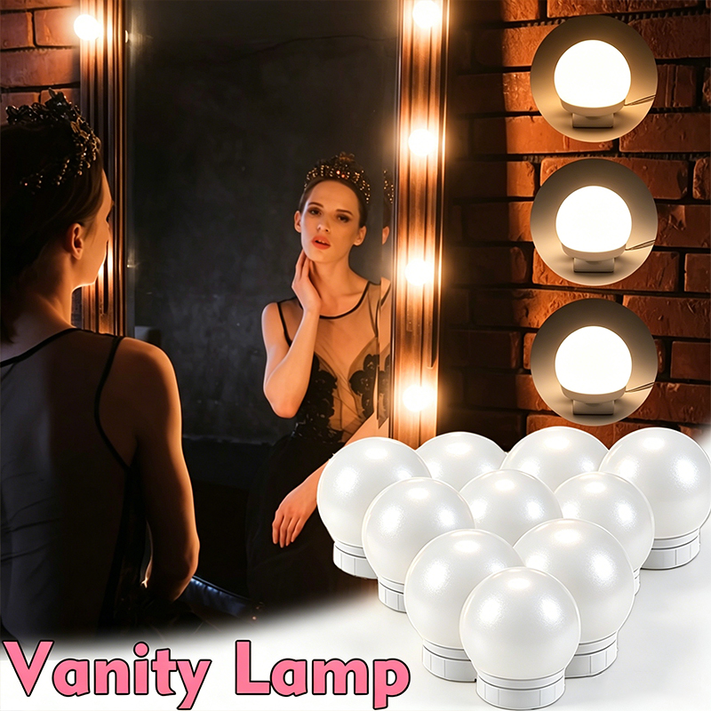 Beauty Makeup Desk - 10 LED-Spiegelleuchten-Set, Dimmbare Hollywood-Make-up-Wandlampe mit 3