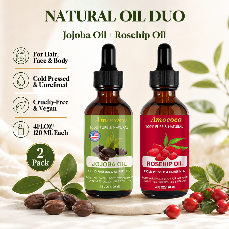 Pure Beauty Hair & Makeup - Amococo 2 Stück Jojobaöl und Hagebuttenöl