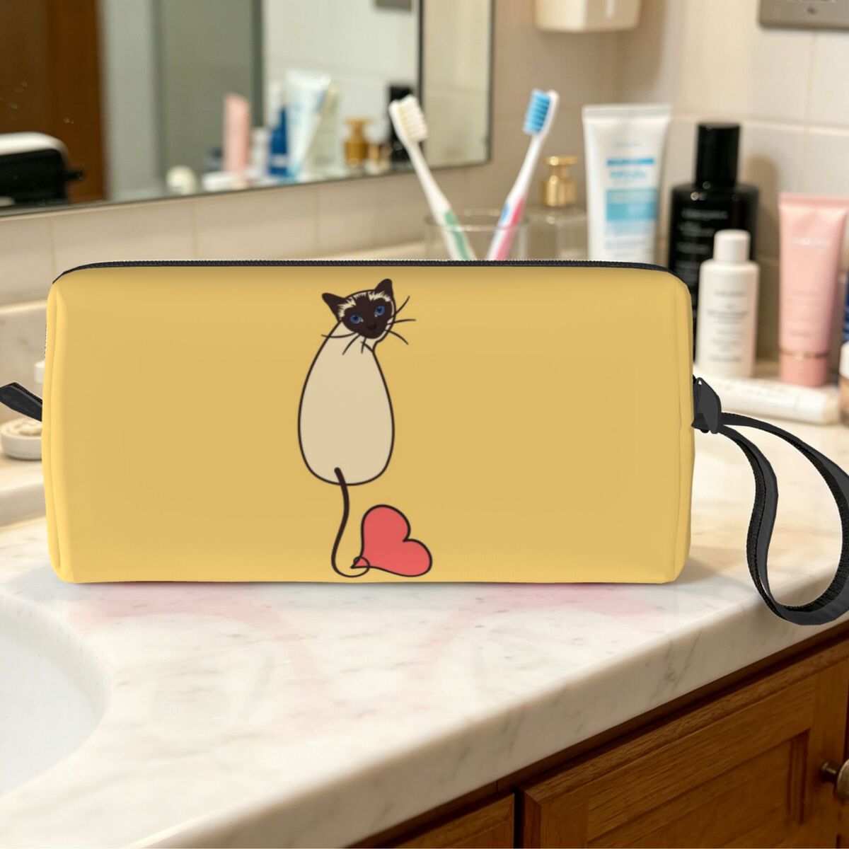 Beauty Love Makeup - Love Siamese Cat-Yellow Make-up-Tasche, Kosmetik-Organizer, Toilettenartikel,
