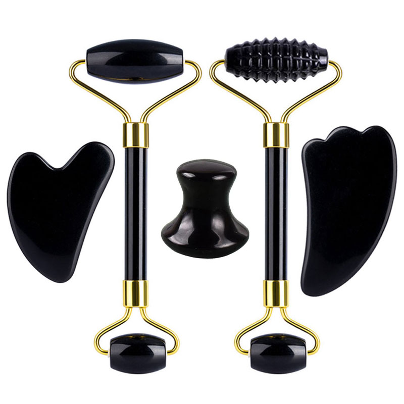 Natürlicher Obsidian Gesichtsm – Jade Roller Gua Sha Bewertung und Preis