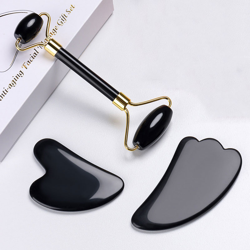 Natürlicher Obsidian Gesichtsm – Jade Roller Gua Sha Bewertung und Preis