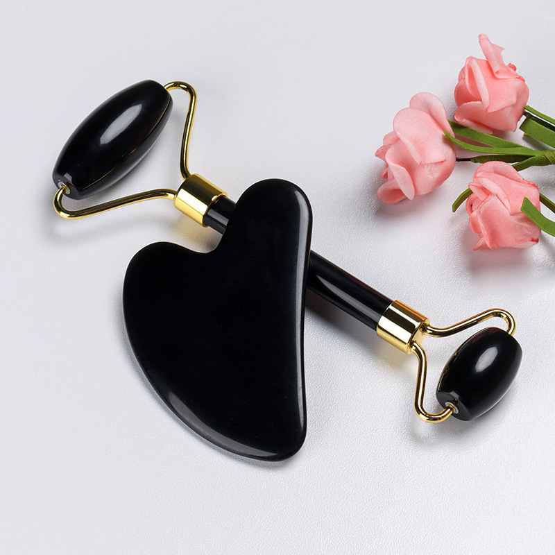 Natürlicher Obsidian Gesichtsm – Jade Roller Gua Sha Bewertung und Preis